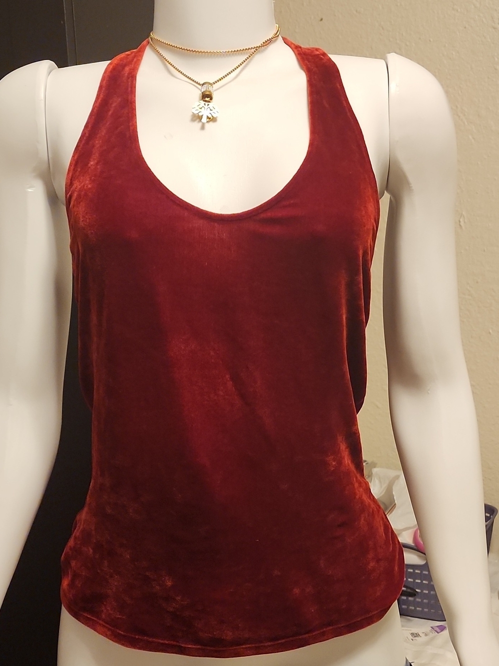 VTG Henri Bendel New York Red Velvet Halter Top 90s Whimsigoth Cocktail Tank